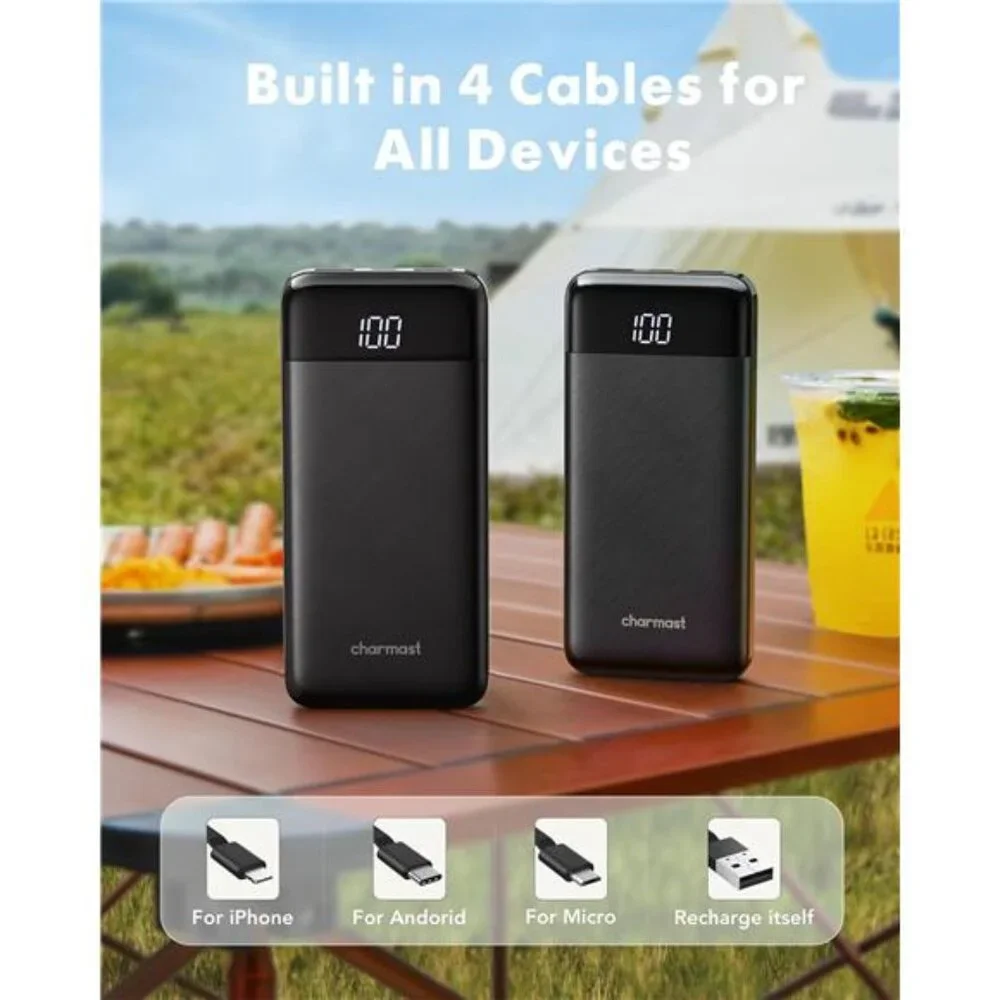 Portable Charger with Built in Cables, Portable Charger with Cords Wires Slim